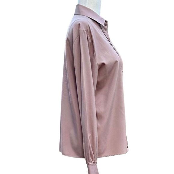 Vintage Josephine Salmon Pink Pleated Button-Up Blouse Size 12 - Picture 3 of 10